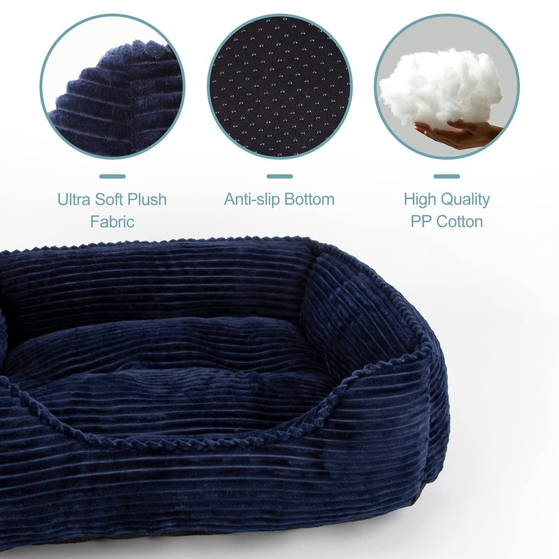 INVENHO Rectangle Dog Bed for Small Dogs Washable Soft Puppy Bed Calming Sleeping Cat Bed for Indoor Cats Non-Slip Bottom Orthopedic Pet Beds Thickened Durable Puppy Cushion Bed 25" (Navy Blue) M-25"×21"×8" - PawsPlanet Australia