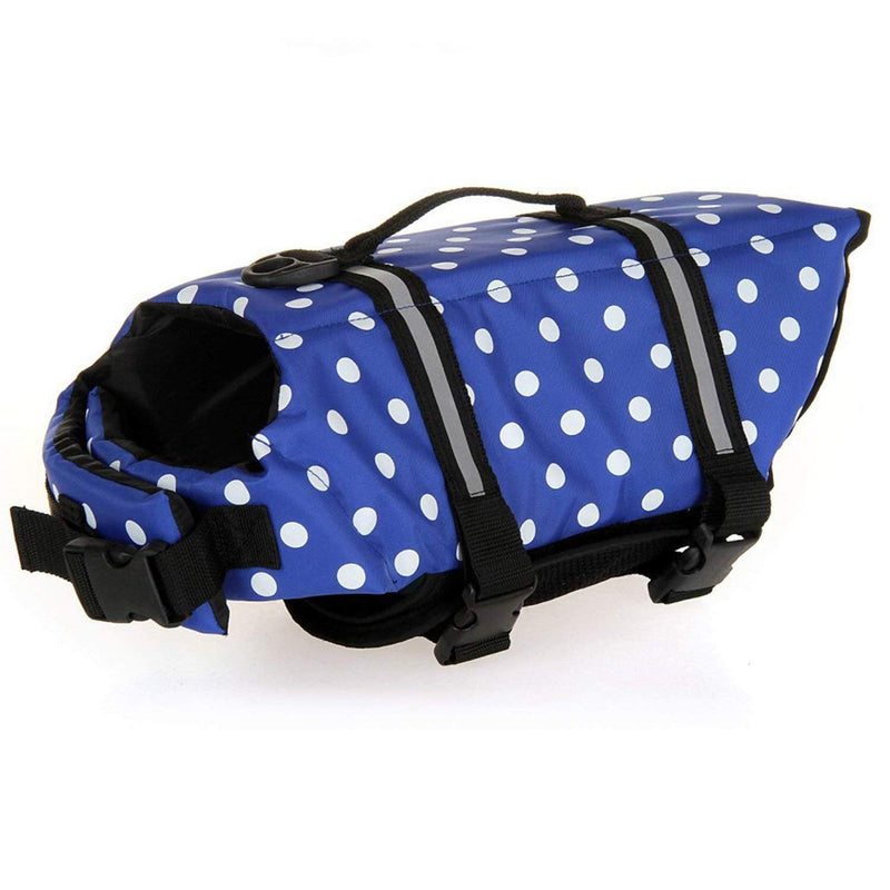 HAOCOO Dog Life Jacket Vest Saver Safety Swimsuit Preserver with Reflective Stripes/Adjustable Belt for Dog XX-Small Blue Polka Dot - PawsPlanet Australia