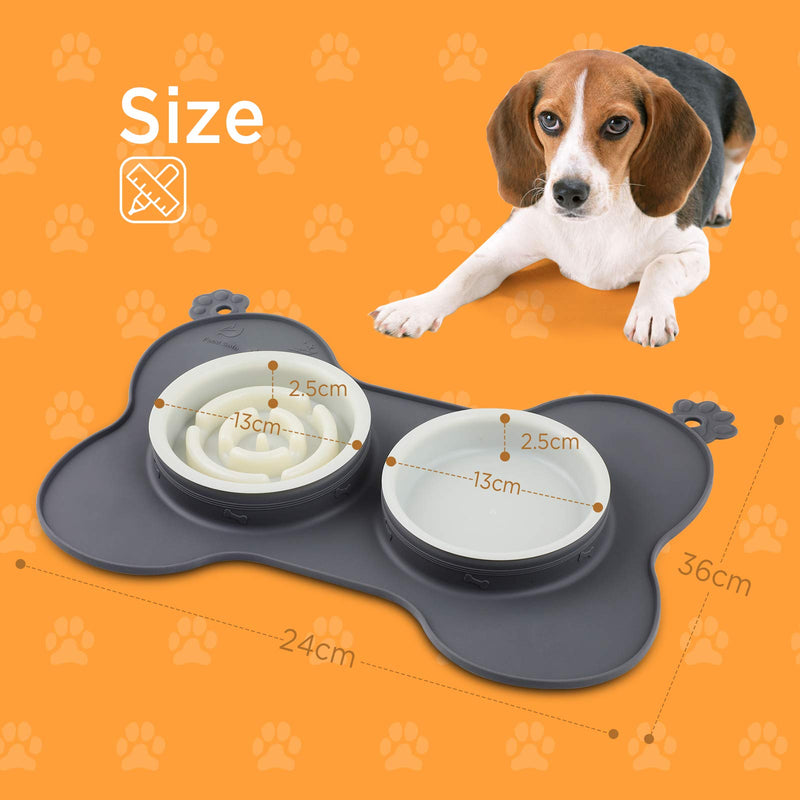 GeeRic Small Dog Bowls Slow Feeder, Cat Puppy Water Bloat Stop Food Bowl with Non-Spill Skid Resistant Silicone Mat and Brush Gray 35 * 25 CM Grey - PawsPlanet Australia