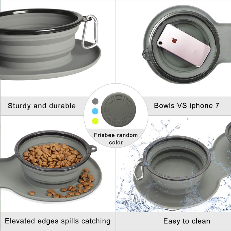 [Australia] - WINSEE Collapsible Dog Bowls with Mat, Portable Foldable Travel Dog Bowls, Expandable Cup Dish, No Spill Non-Skid Silicone Pet Food&Water Feeder Bowl with Free Frisbee& Carabiner, for Indoor, Outdoor 