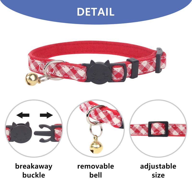 [Australia] - 5 Pack Breakaway Cat Collar with Bell, Classic Plaid Pattern Collars for Kitten Kitty, Safety Collar Adjustable from 7-11 inch 