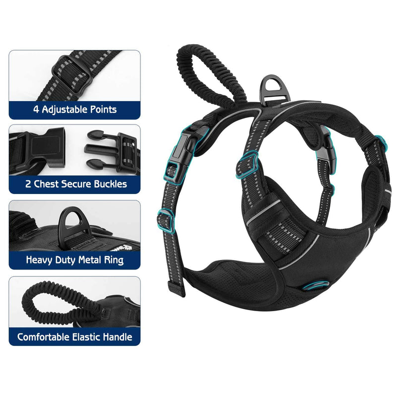 Pawaboo Dog Harness, No Pull Pet Vest Harness Adjustable Reflective Oxford Soft Padded Easy Control Handle for Outdoor Walking, Suitable for Small, Medium, Large Dogs, Black M (Neck:15.4-23.6"/Chest:16.1-31.1") - PawsPlanet Australia