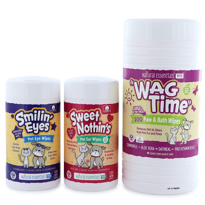Natural Essentials Sweet Nothin's Pet Ear Wipes, Safe 100% Cotton, 100ct, 1pk - PawsPlanet Australia