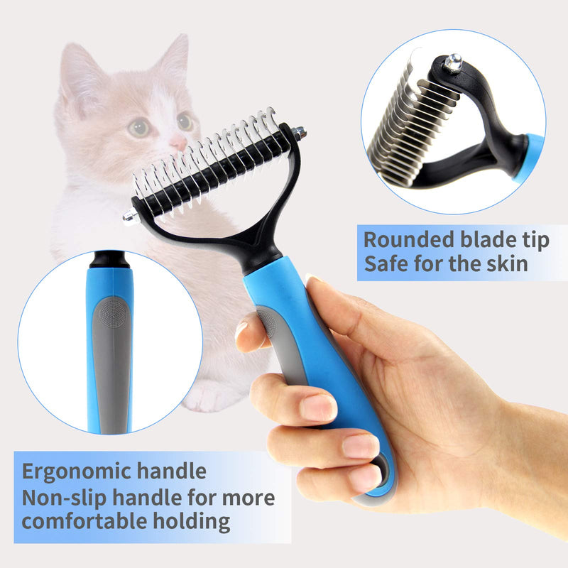 Pet Hair Remover Brush Set Dog Brush for Long Haired Dogs Cat Grooming Brush Double Sided Dog Undercoat Rake Comb for Large Medium and Small Dogs or Cats Easy Removing Mats Tangles and Shedding Big Blue - PawsPlanet Australia