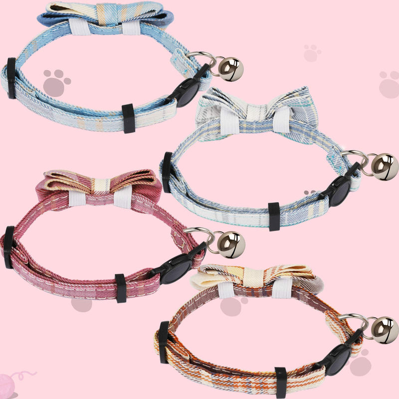 Weewooday 4 Pieces Breakaway Cat Collar with Bow Tie and Bell, Cute Plaid Patterns Kitty Safety Buckle Collars, Adjustable Buckle Collars for Pet Kitten Cats Puppy - PawsPlanet Australia