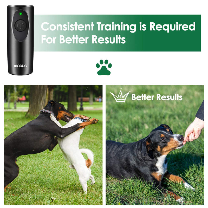 MODUS Ultrasonic Dog Barking Deterrent Device, Anti-Barking Device for Dogs, Bark Control Range of 16.4Ft, Dog Trainer, Wrist Strap, Battery Included, LED Indicate, Indoor and Outdoor Black - PawsPlanet Australia