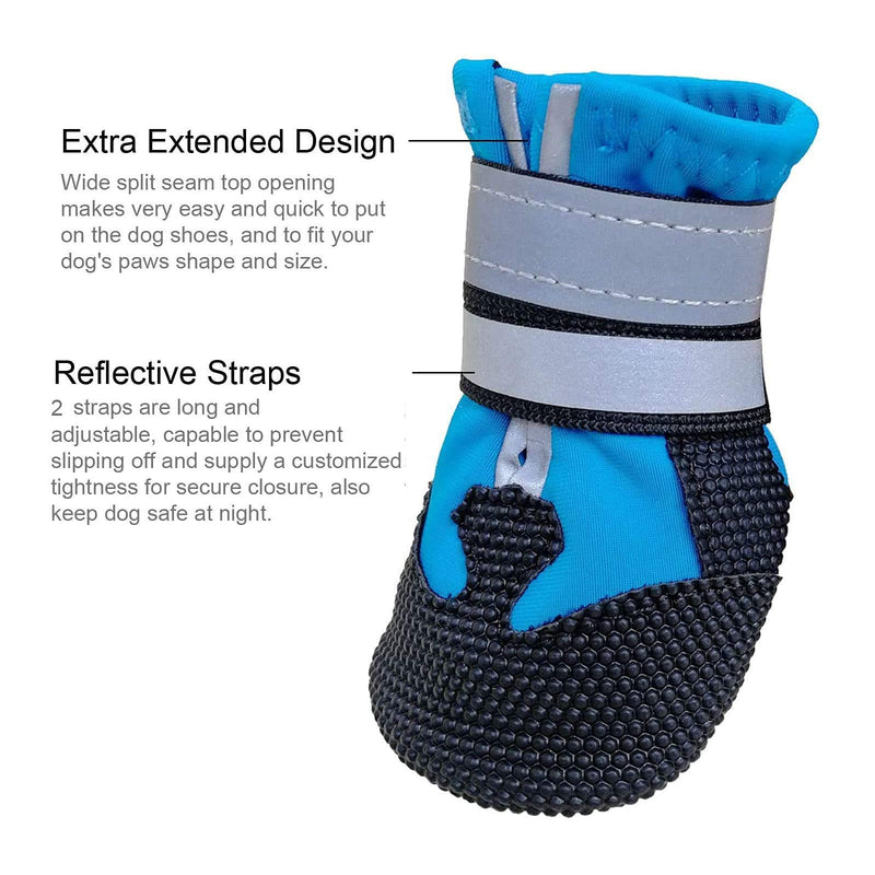 NeuWook Dog Boots, Set of 4 Waterproof Dog Protective Boots Wear-Resistant Dog Shoes with Reflective Straps for Small Medium Large Dogs Outdoor, Blue (S) S - PawsPlanet Australia