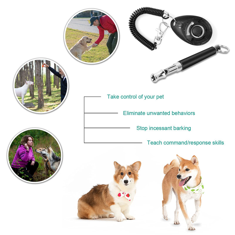 4 Pcs/Set Dog Training Whistle and Clicker, Adjustable Frequency Ultrasonic Dog Whistle with Lanyard, Professional Dog Clicker, Pet Training Kit, Stop Barking, Ideal for Recall Dogs Pet Puppy Training Black - PawsPlanet Australia