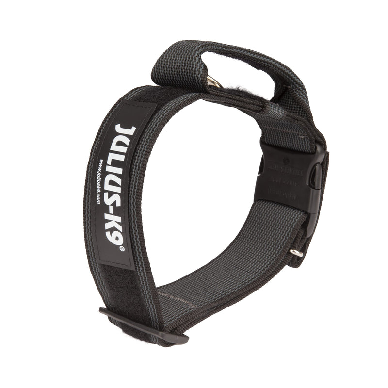 JULIUS K-9, 200HA-K-2015 Color and Gray series K9 collar with handle, safety clasp and logo and safety clasp, 50 mm x 49-70 cm, adjustable, black-gray 50 mm (49-70 cm) black- Gray - PawsPlanet Australia