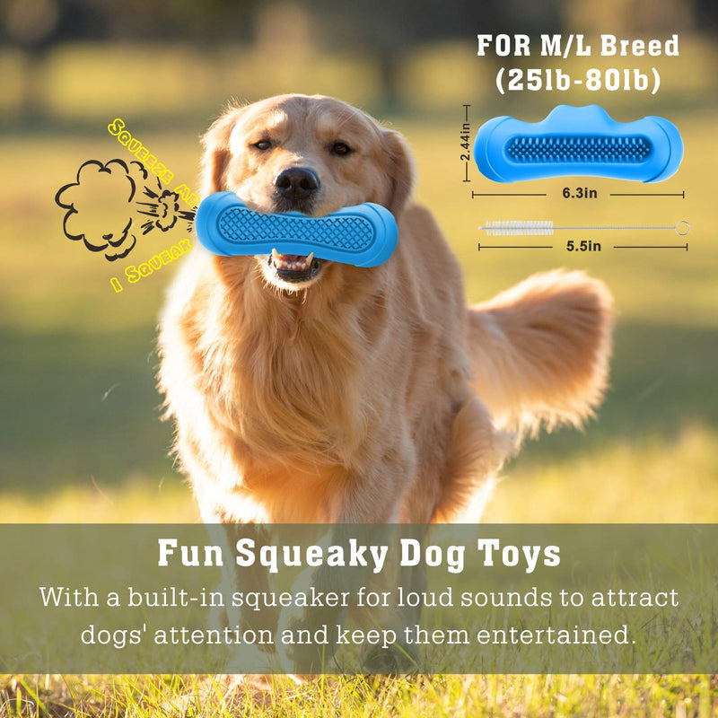 [Australia] - Qtezoo Squeaky Dog Toys, Durable Dog Chew Toy Clean Teeth for Aggressive chewers-Hardly Indestructible Rubber Dog Toys Interactive Exercise for Medium and Large Breed 6.3”L Blue 