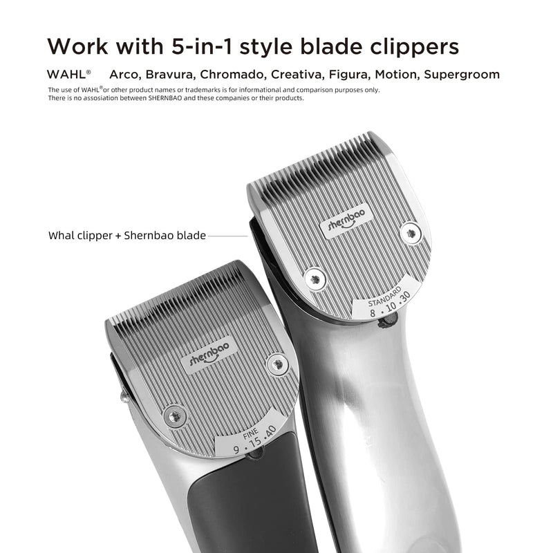 shernbao 5-in-1 Style Adjustable Standard/Fine Blades，Compatible with Wahl's Arco, Bravura, Chromado, Creativa, Figura, Motion, Supergroom Clippers. (NOT Compatible PGC-721 Clippers.) 8-10-30#STANDARD - PawsPlanet Australia