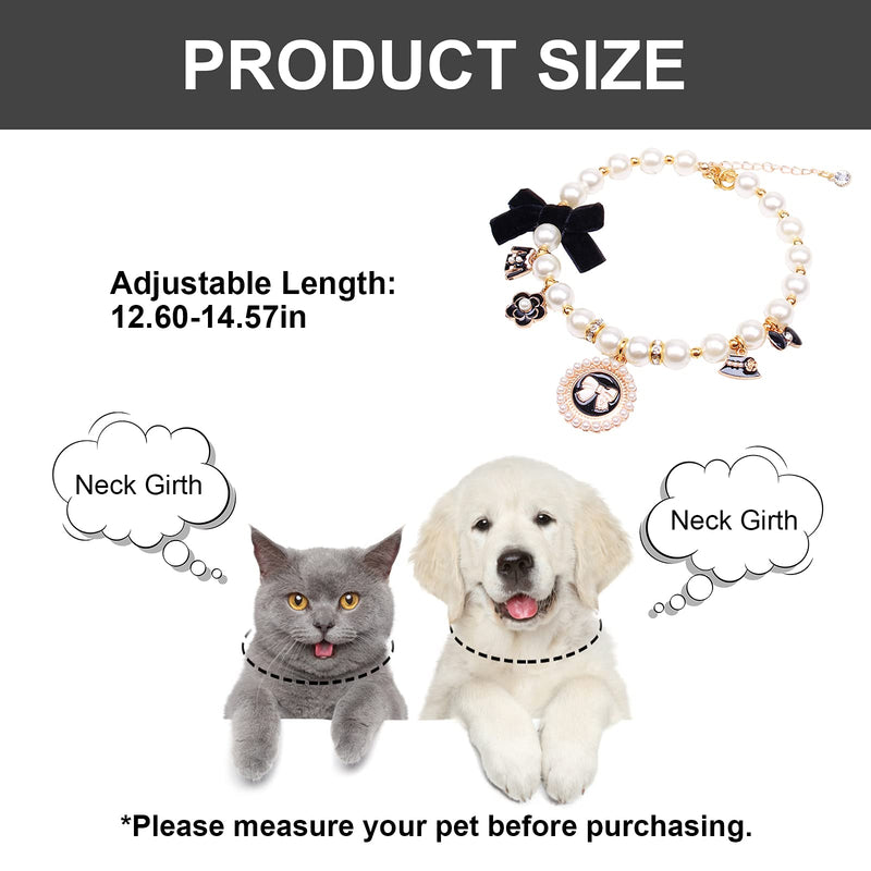 HACRAHO Dog Pearl Collar, 1 PCS Adjustable Pearl Dog Collar Pearl Crystal Dog Necklace with Cute Pendant and Bowknot for Dogs Cats Puppy Kitten, L - PawsPlanet Australia