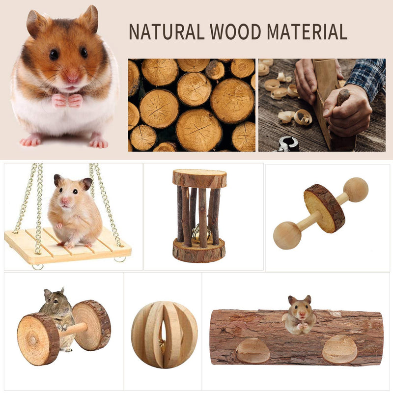 NUOHAN 12-PC Natural Wooden Hamster Chew Toys for Small Animal Pet Cage Accessories Wood Running Wheel Tunnel Hideout Movement Toys Teeth Molars Suitable for Chinchillas, Guinea Pigs, Rabbits - PawsPlanet Australia