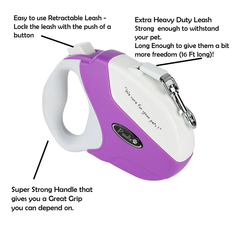 [Australia] - Poodle Pet Retractable Dog Leash – XL Heavy Duty 16ft Leashes for Large, Medium & Small Dogs Up to 110lbs – Strong, Durable, Easy to Use 