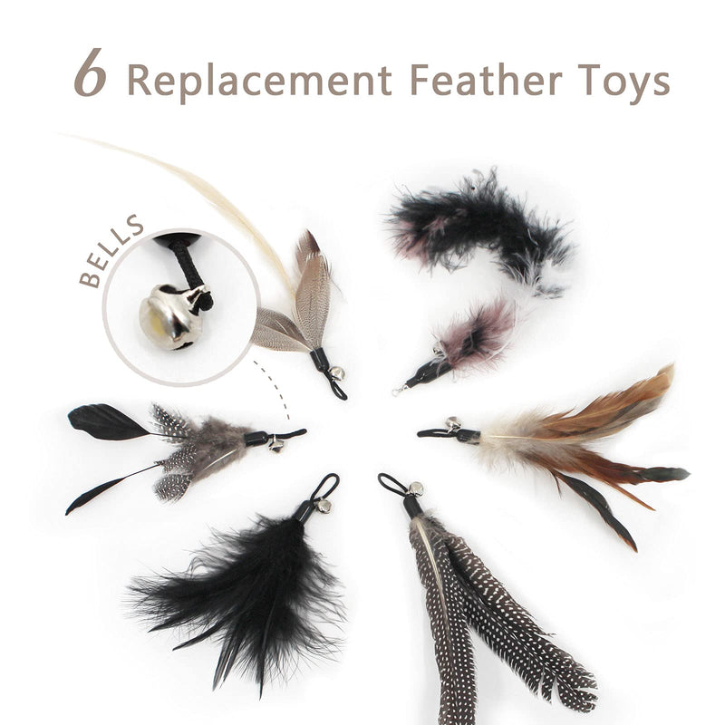 SONGWAY Interactive Cat Toy Feather - Cat Toy Set with Retractable Rods, Feather Rod Cat Toy with 6 Replacement Feathers with Bells, Feather Fishing Rod Cats, Black - PawsPlanet Australia