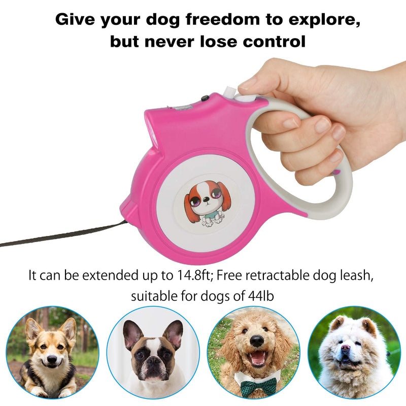 [Australia] - Mowis Small Retractable Dog Leash with Anti-Slip Handle, 16.4ft Dog Walking Leash for Small Medium Dogs up to 55lbs With Collapsible Dog Bowl Pink 