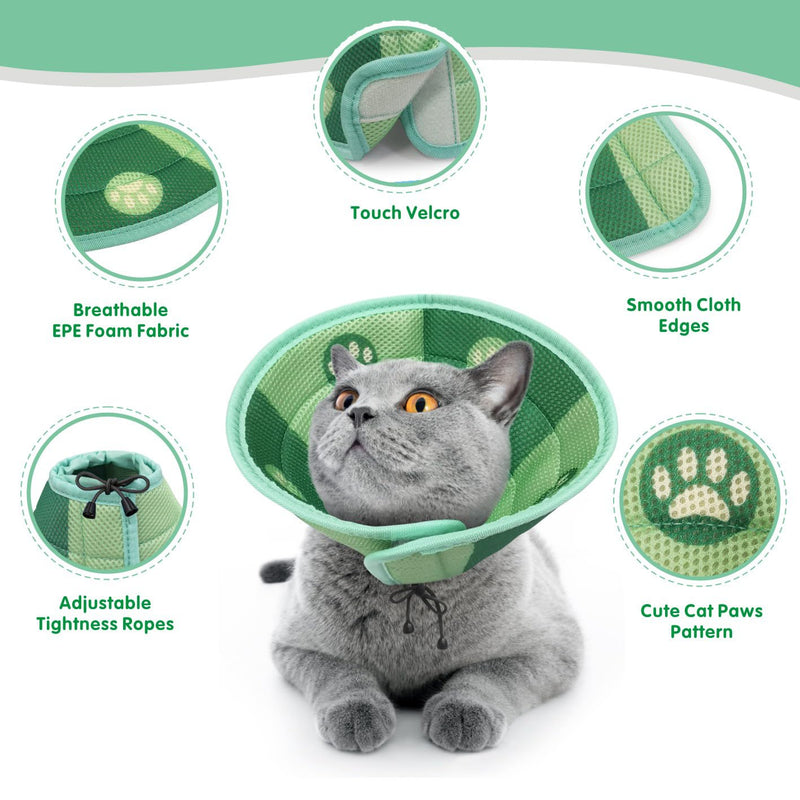 Dolahovy Cat Cone Collar, Soft Recovery Collar for Cats, Lightweight Elizabethan Collar, Adjustable Pet Protective Collar for Surgical Rehabilitation, Care, Wound Healing Green-M - PawsPlanet Australia