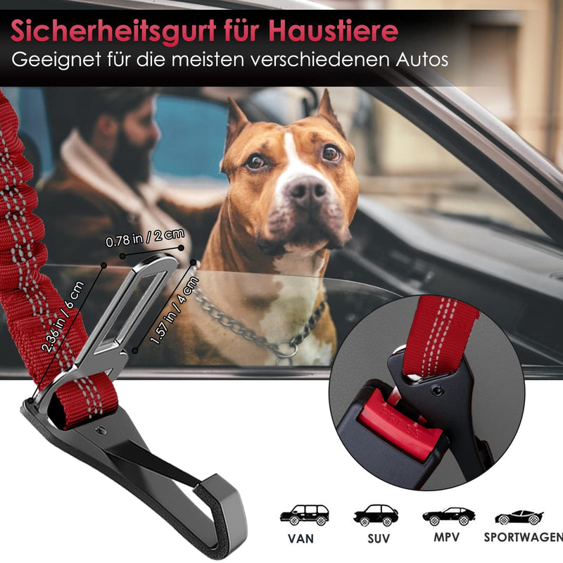 Eyein dog seat belt, 3 in 1 seat belt dog car with reflective elastic nylon bungee, dog seat belt for all dog breeds and car seats trunk, 90 cm (red) 90 cm (62-90 cm) red - PawsPlanet Australia
