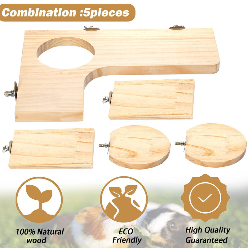 5Pcs Hamster Cage Platform Wooden Accessories Chinchilla L-Shaped Round Hole Playing platform, Non-Toxic Wooden Pedal Toys Provide a Habitat for Small Animal & Birds, Suit Able for Squirrel Gerbil style1 - PawsPlanet Australia