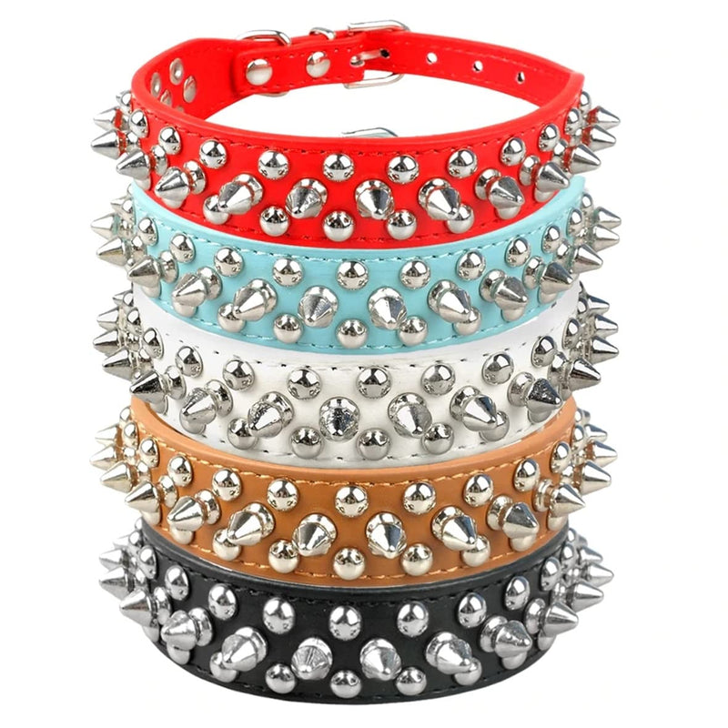 Hotlion Spiked Dog Collar Adjustable PU Leather Studded Rivet Cat Dog Collars for Puppy Kitten Animal Small Medium Large Pets Red S Small (Neck 10.6"-13") - PawsPlanet Australia
