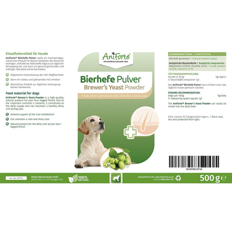 AniForte Brewer's Yeast 500g - Suitable for Dogs & Pets - With Vitamin B, E & H, For Healthy Skin and Shiny Coats - PawsPlanet Australia