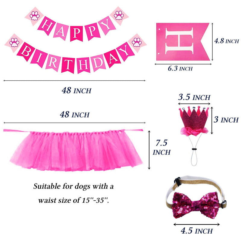 STMK Dog Birthday Outfit Girl, Dog Birthday Bandana Girl Tutu Skirt Birthday Number Crown Hat Bowtie Happy Birthday Banner for Pet Puppy Dog Birthday Party Supplies (Rose) - PawsPlanet Australia