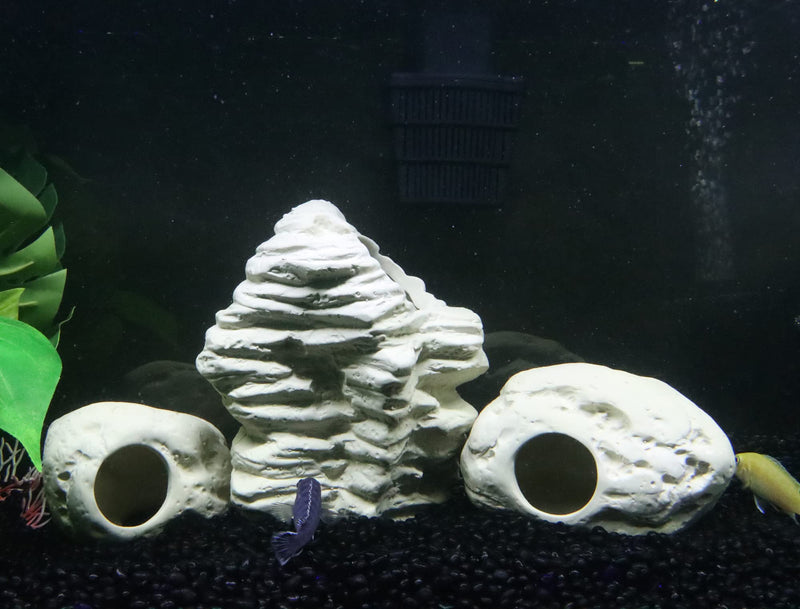 ALEGI Aquarium Decoration Rock Caves for Fish Tank, Ceramic Betta Fish Tank Accessories Hideout, Cichlid Stackable Cave Hiding Small & Medium - PawsPlanet Australia