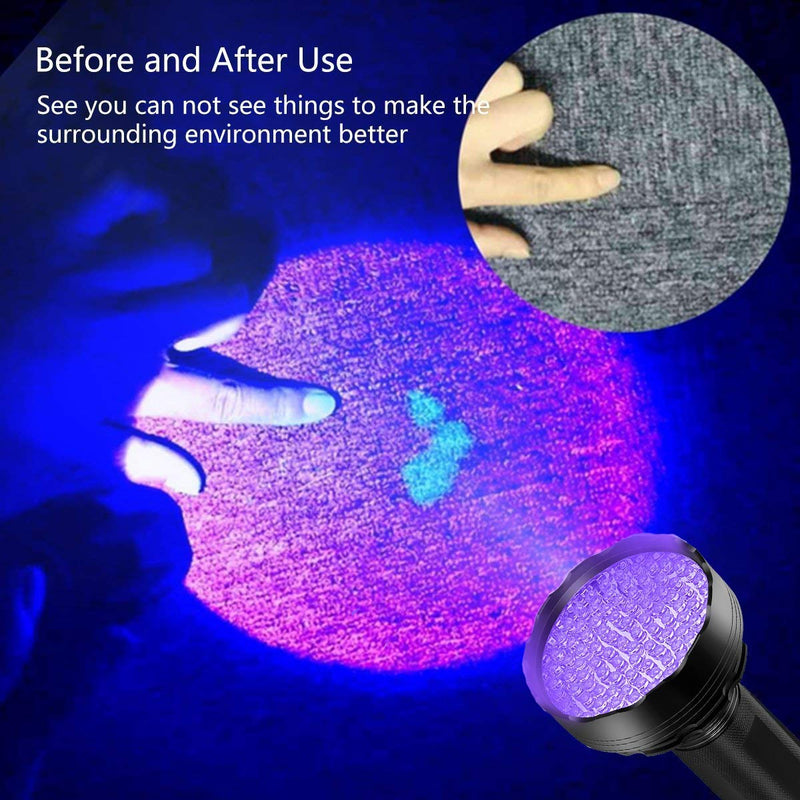 [Australia] - Black Light UV Flashlights with UV Protective Glasses, 100 LED 395 NM Ultraviolet Blacklight Detector for Home Hotel Dogs Cat Pet Urine Dry Stains Bed bug Mold Counterfeit Money Leak Passport Cosmetic Black light 100Leds 