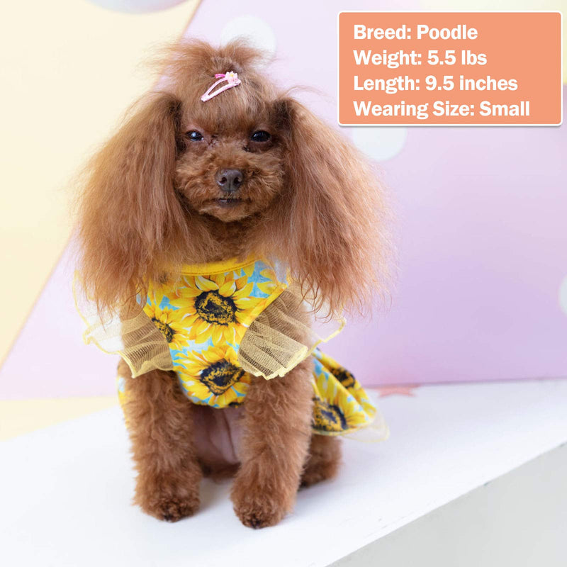 kyeese Dog Dress Sunflower Dogs Sundress Tulle with Ruffle Sleeves Puppy Dress Dog Clothes XS (2.5-4lbs) - PawsPlanet Australia