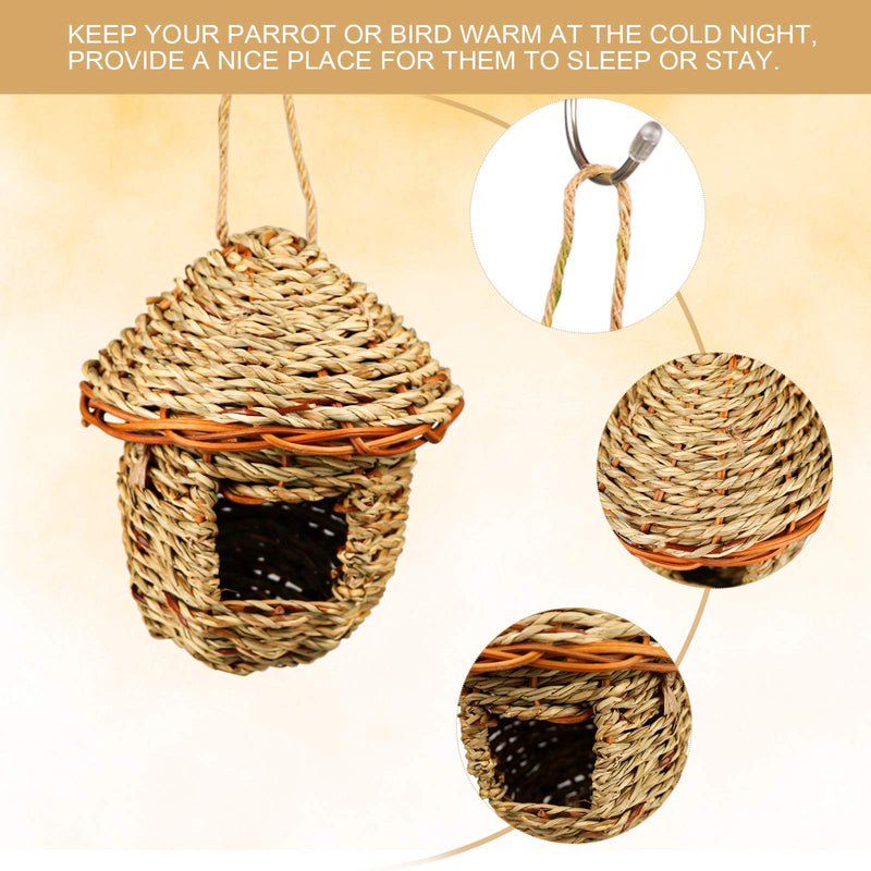 Hummingbird Bird Nest, Handwoven Straw Grass Hanging Bird Hut Grass Woven Parakeet Breeding Cave Cozy Resting Place Sparrow House for Cockatiel Parrots Parakeet Conures Finch (H01) H01 - PawsPlanet Australia