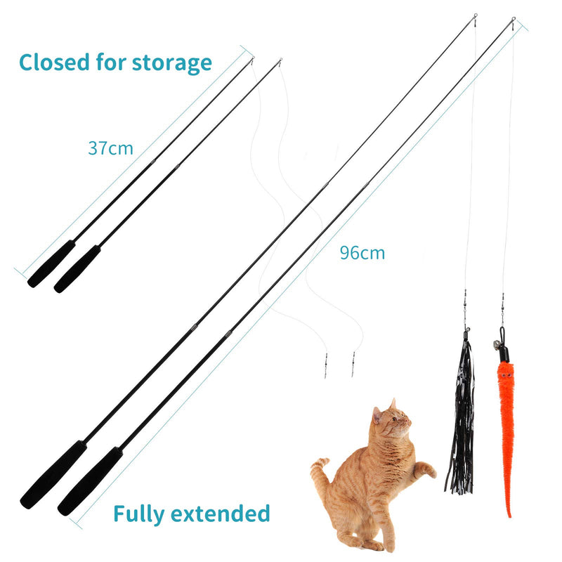 HAPPY HACHI Cat Feather Toys Interactive, 10 Piece Toy Set with Retractable Teaser Wands and Colourful Feather Refills with Bells for Indoor Cat and Kitten Catcher Black - PawsPlanet Australia