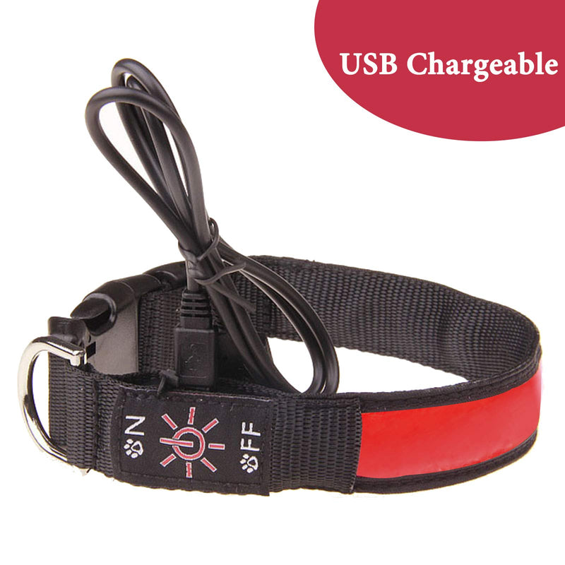 LED Dog Collar Light Up Dog Collar USB Rechargeable Waterproof,Night Dog Band with 3 Glowing Modes,Makes Your Dog Visible, Safe & Seen (red) (red, M) red - PawsPlanet Australia