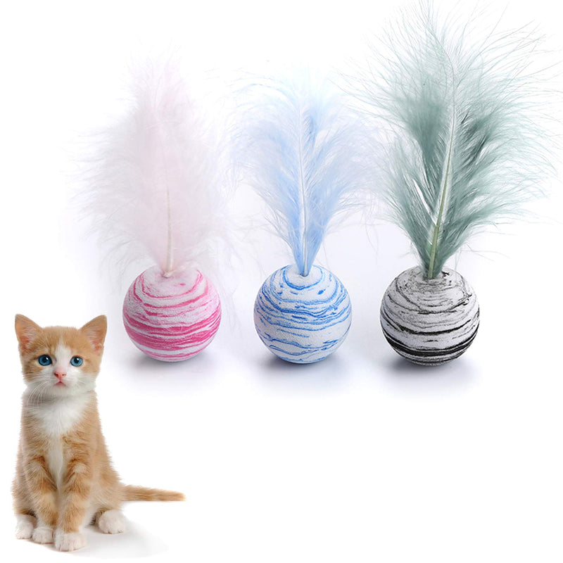 ICOUVA Cat Interactive Toy Play Ball with Feather Teaser Cat Teeth Grinding Chew Toy kitten Scratch Trow Toy 3 Packs - PawsPlanet Australia