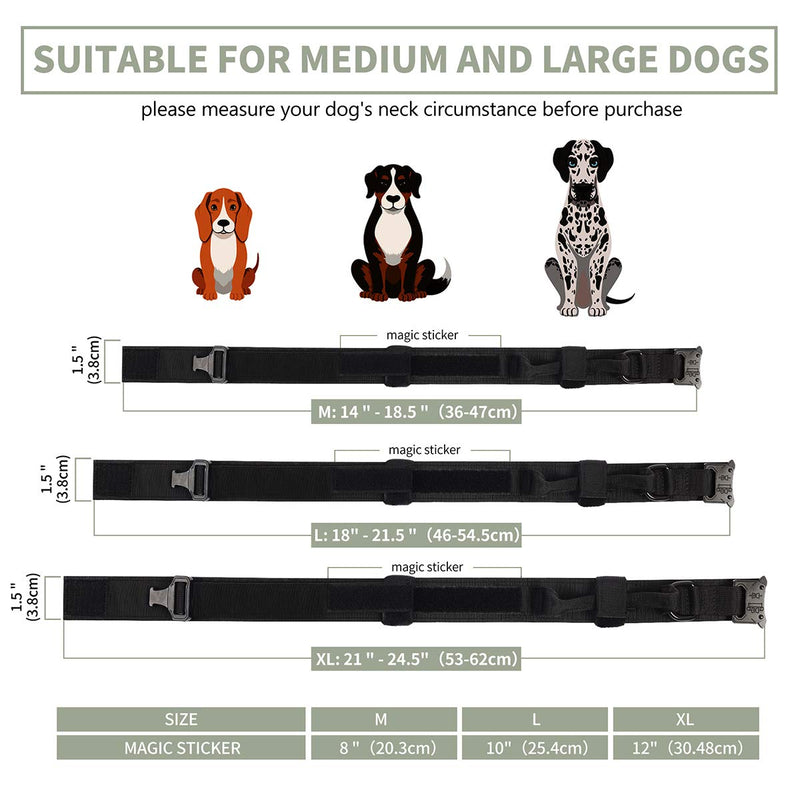 Tactical Dog Collar for Medium and Large Dogs，Adjustable Military Training Collar with Handle and Heavy Metal Buckle, Nylon K9 Collar M Size-Adjustable（14-18.5") BLACK - PawsPlanet Australia