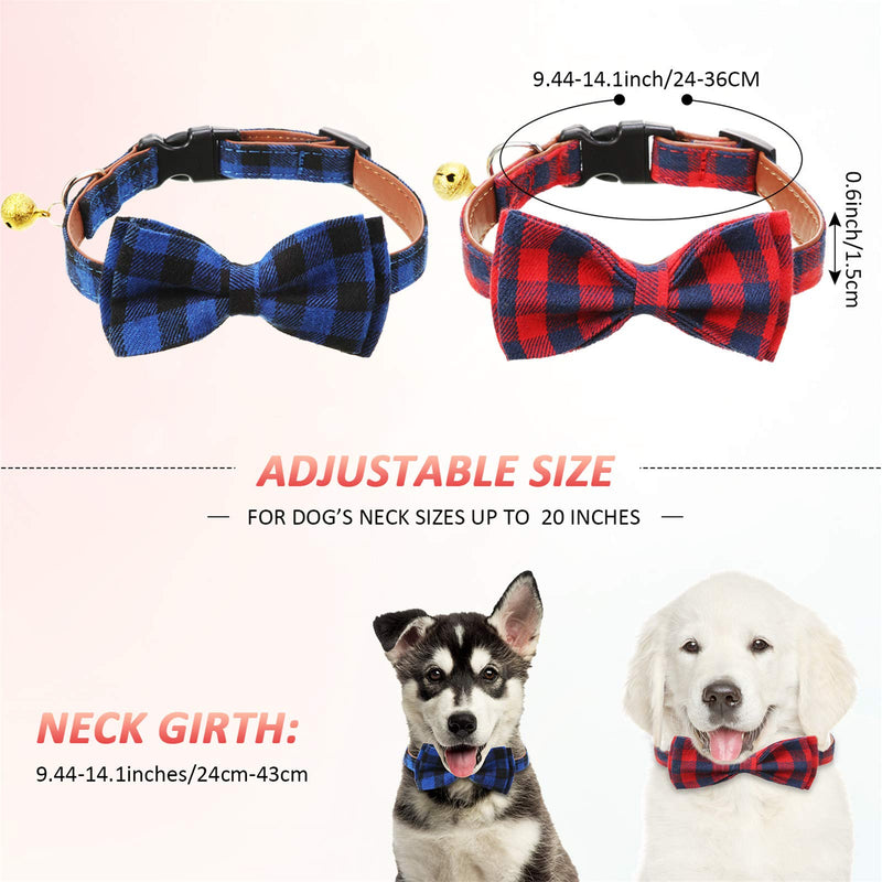 Frienda 2 Pieces Plaid Bowtie Dog and Cat Collar Adjustable with Bell for Small Medium Large Dogs Cats Pets - PawsPlanet Australia