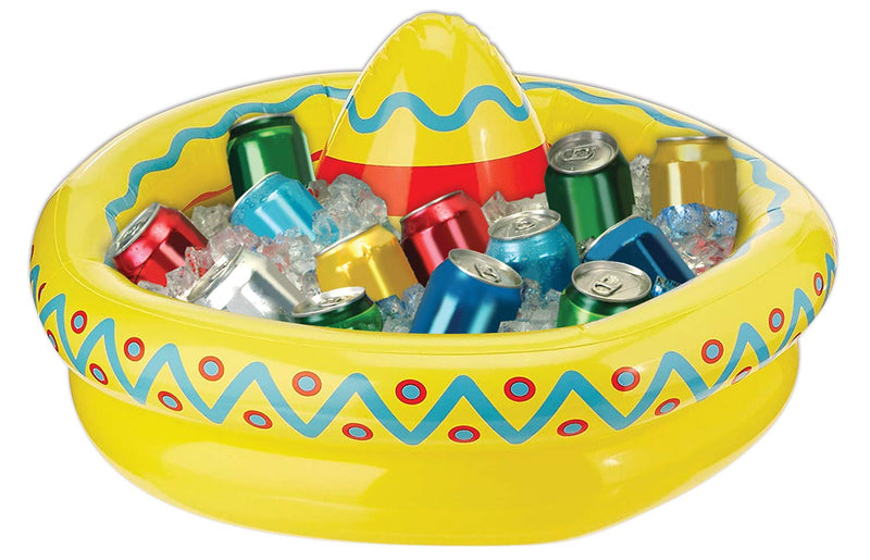 Beistle Novelty Plastic Inflatable Mexican Sombrero Cooler Cinco De Mayo Fiesta Theme Drink Holder Party Suppliescan Decorations, 18" x 12", Yellow/Red/Blue Cooler 18"x12" - PawsPlanet Australia