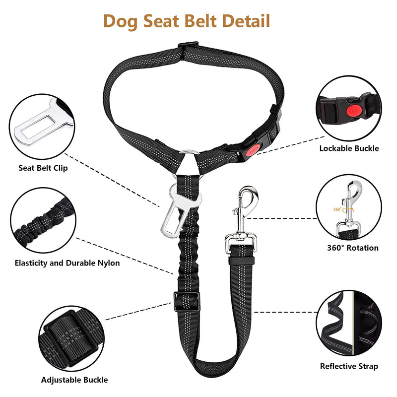 Zhilishu Dog Seat Belt, 2-in-1 Headrest Restraint Dog Car Seatbelt Pet Car Safety Seat Belt Clip Buckle Tether for Large Medium Small Dogs with Dog Bowl Black 1 Pack - PawsPlanet Australia