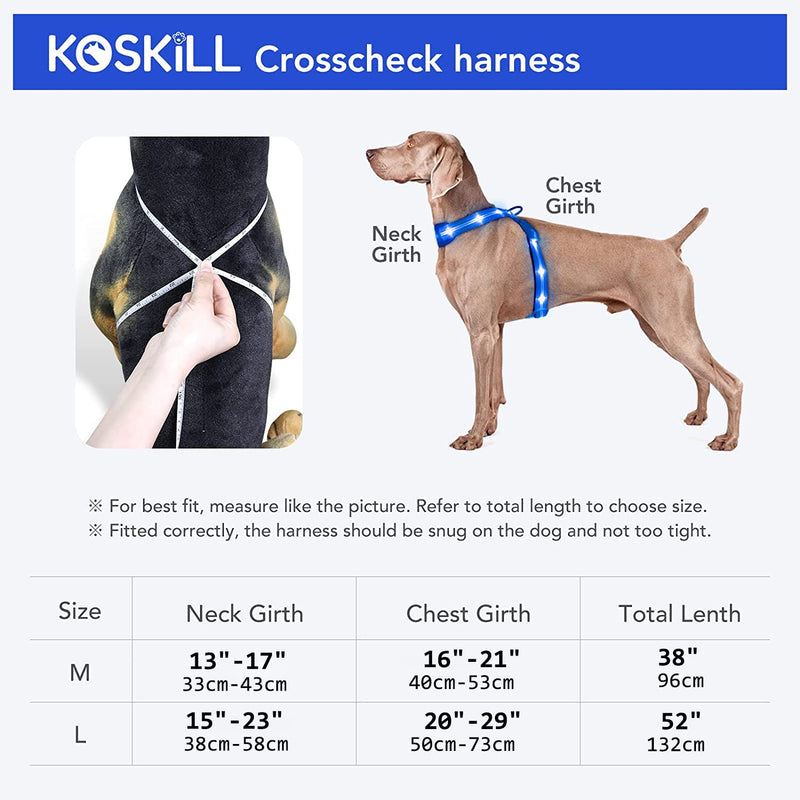 KOSKILL Illuminated Dog Harness LED Dog Harness Rechargeable Illuminated Dog Harness Glow in the Dark Dog Harness for Night Walks Blue M - PawsPlanet Australia