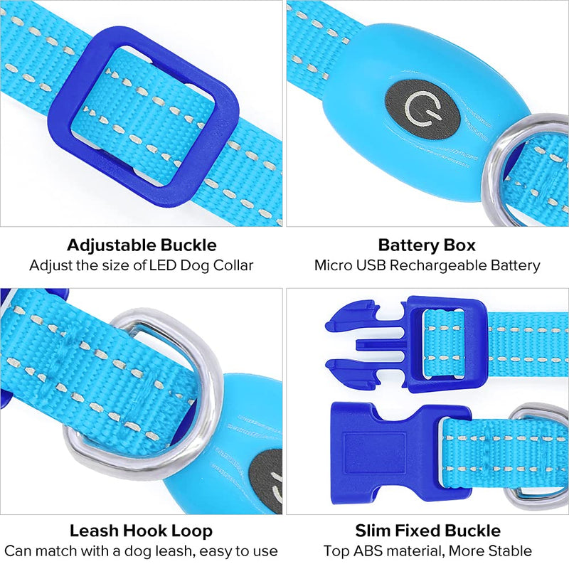 BSEEN Light Up Dog Collars - Rechargeable Glowing LED Dog Collar for Small Dogs & Cats Blue - PawsPlanet Australia