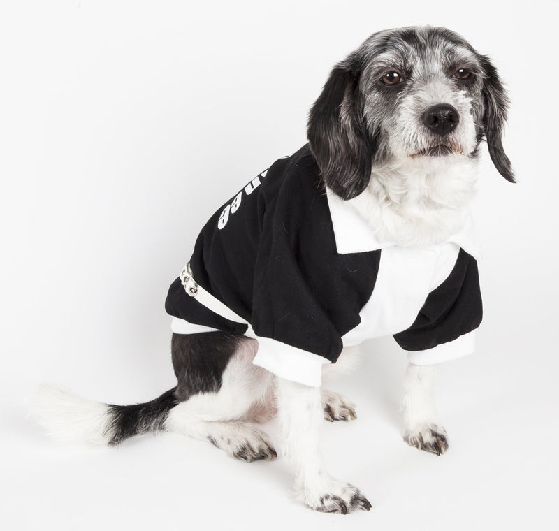 [Australia] - Varsity-Buckled Collared Pet Coat Black/White X-Small 
