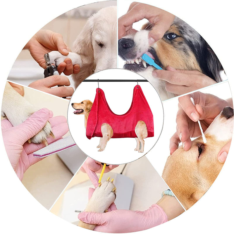 QIANGLON Dog Grooming Hammock Helper，Dog Grooming Harness for Nail Trimming, Dog Grooming Supplies for Grooming with Dog Bandana S Blue - PawsPlanet Australia