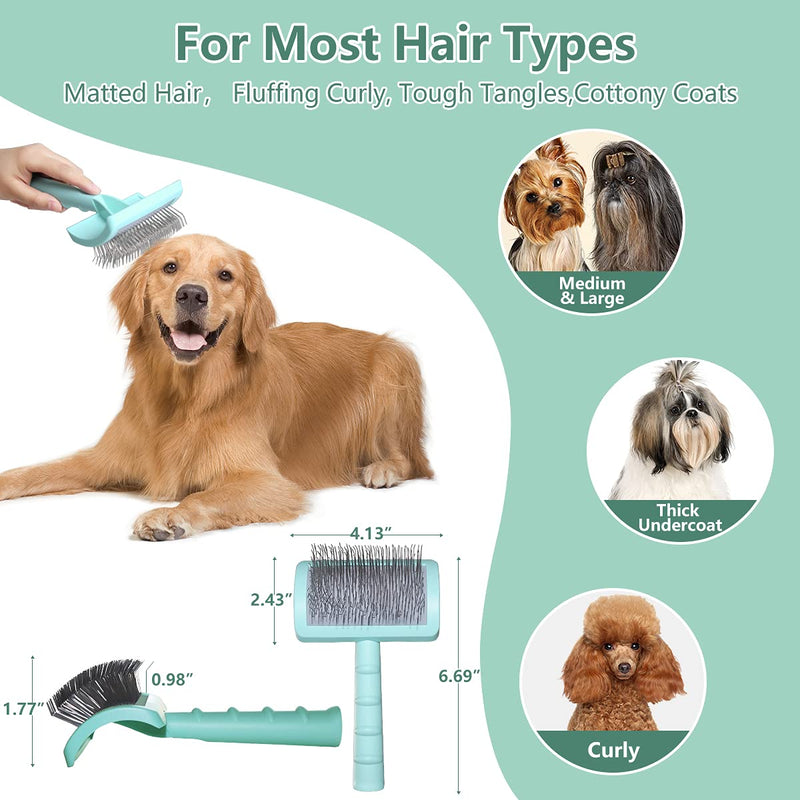 Extra Long Pin Slicker Brush for Large Dog Matted Hair, Grooming Wire Brush for Pets Shedding Mats, Cats Deshedding and loose Hair,Removes Thick Undercoat,Tangled Hair ,Dander,Dirt,Rubber, 25mm(1"),Green Green - PawsPlanet Australia