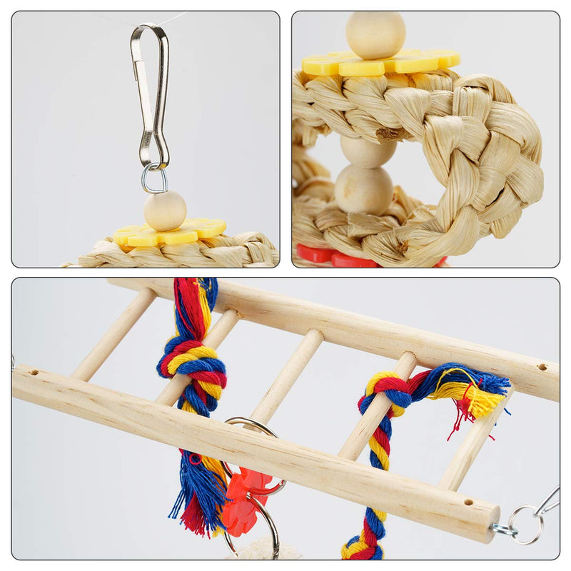 Locisne 7 Pack Bird Parrots Cage Toys Wood Hanging Bell Swing Shredding Chewing Perches Parrot Toy Parrot Bite Toy for Budgie Parakeet Cockatiel Macaw - PawsPlanet Australia