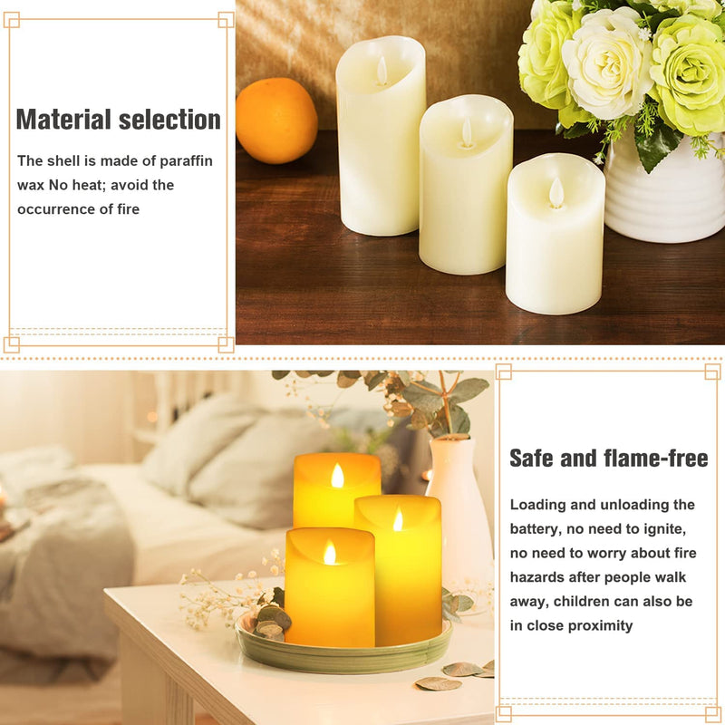 Flickering Flameless Candles,LED Battery Operated Candles,Flameless Candles with Remote Control and Timer,Ivory Frosted Plastic,Moving Flame,Won’t Melt,3 Piece Set (3.15"D)4"5"6"H (3Pack) - PawsPlanet Australia