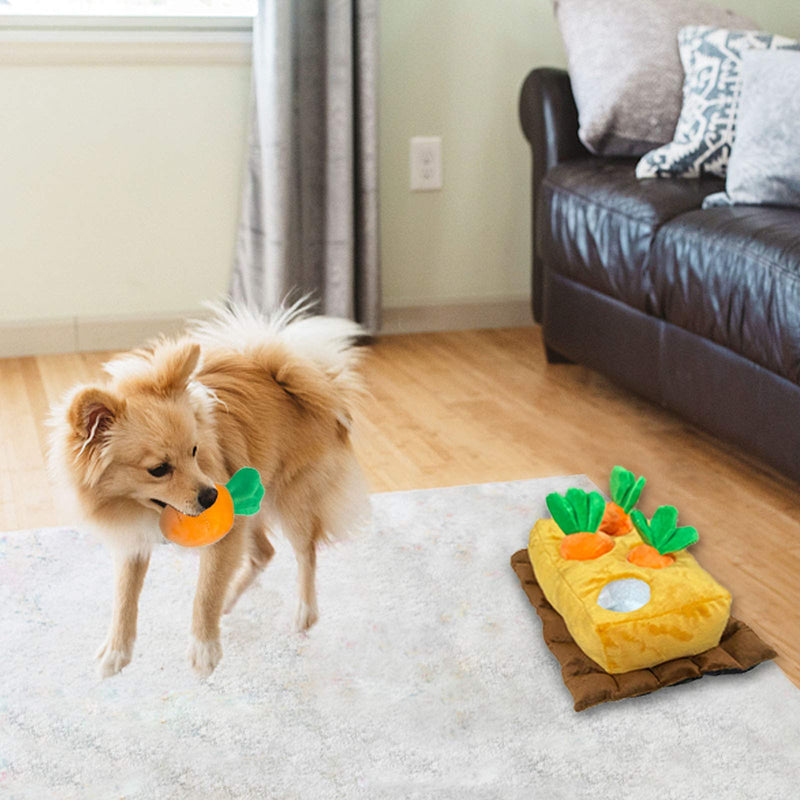 Lepawit Dog Plush Toy Carrot Dog Toy Interactive Squeaky Crinkle Hide and Seek Plush Dogs Toys Hide Treats Puzzle Toys for Small Medium Dogs with 4 Carrots - PawsPlanet Australia