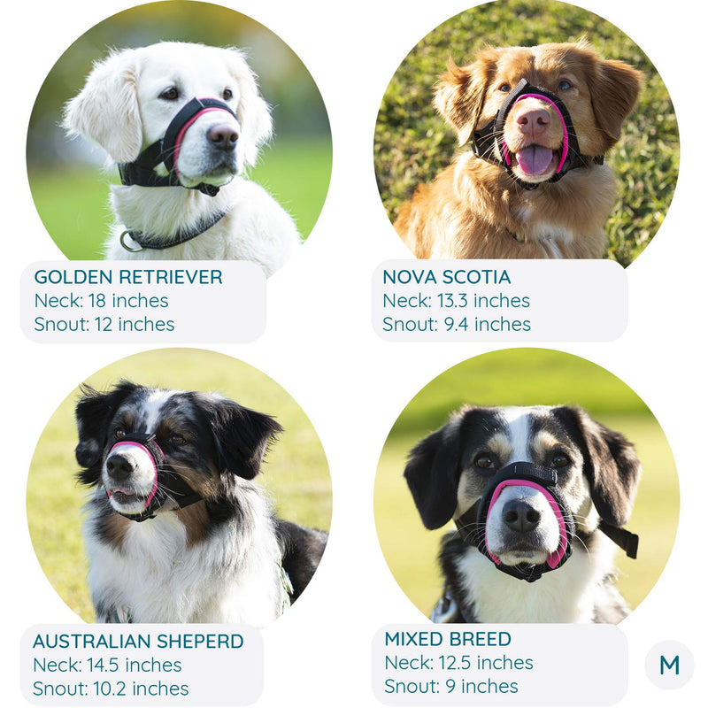 [Australia] - Gentle Muzzle Guard for Dogs - Prevents Biting Unwanted Chewing Safely Secure Comfort Fit - Soft Neoprene Padding – No More Chafing – Included Training Guide Helps Build Bonds Pet Medium Pink 