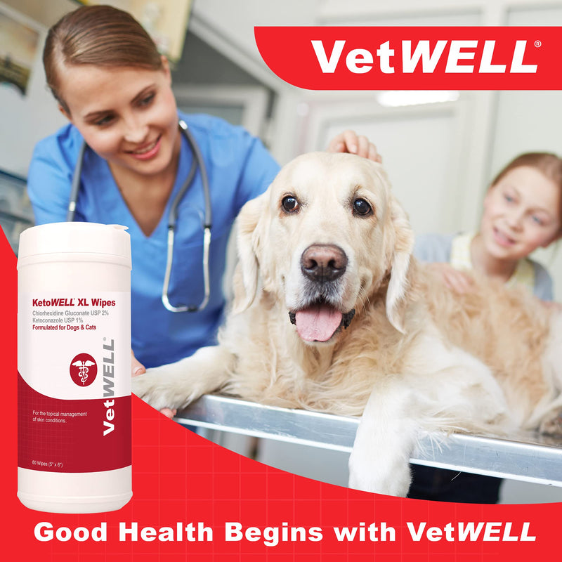 VetWELL Chlorhexidine Wipes for Dogs - Medicated Wipes for Dogs & Cats - Stop Itching, Scratching, Commong Skin Conditions & More - Fast-Acting Medicated Dog Wipes - 60 XL Wipes - PawsPlanet Australia