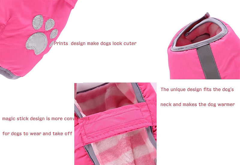 [Australia] - S-Lifeeling Pet Dog Two Sides Reflective Wear Fashion Autumn and Winter Warm Coat Cotton-Padded Dowan Jacket Clothing back length 14" pink 