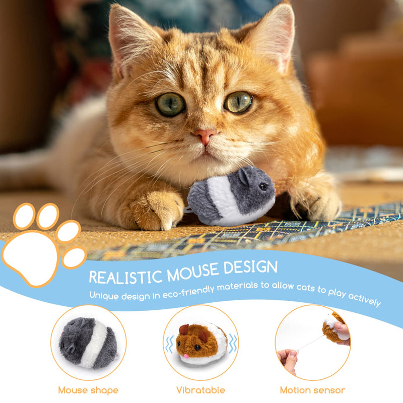 Nobleza Cat Toy Pull String Mouse Vibrating Movable Interactive Toy Vibrating Mouse Realistic Moving Mouse Toy Brown and Gray 2 Pack - PawsPlanet Australia