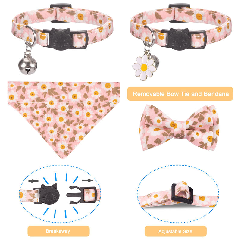 Cat Collars, Kitten Collar, Breakaway Cat Collar, Cat Collar with Bandana, Cat Collar with Bow Tie, Kitten Collar with Bell, Cat Collars for Girl Cats, Personalized Pink Flower Pet Cat Collar - PawsPlanet Australia